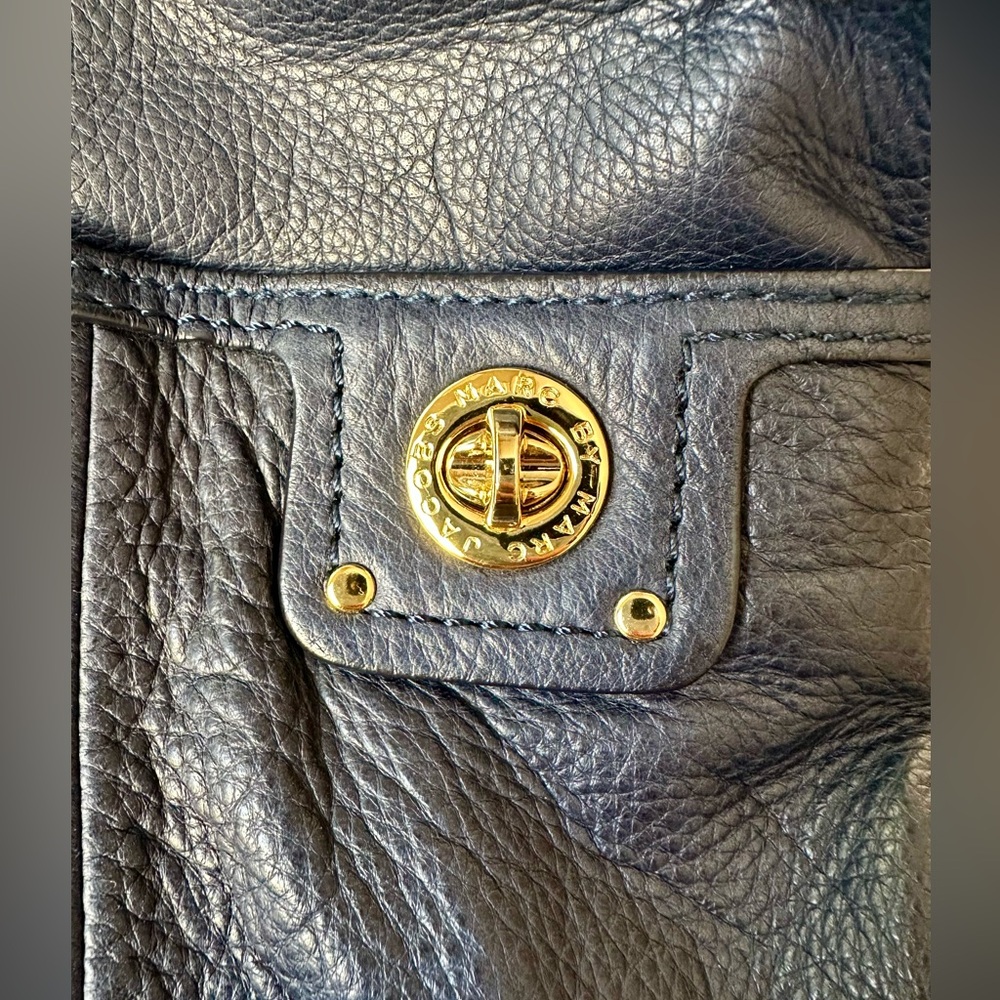 Marc Jacobs Handbag Navy Blue Pebble Leather Totally Turnlock Teri Tote Satchel - Picture 4 of 8